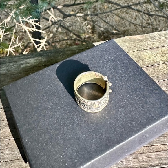 Silver Adjustable Thumb Ring with Intricate OHM Design, Yoga, Buddhism - Picture 4 of 6